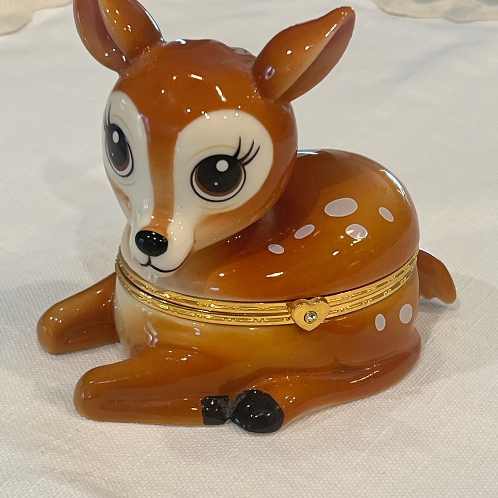 Deer Dear Daughter Bradford Exchange Limoges Trinket Box Music Mechanism Broken